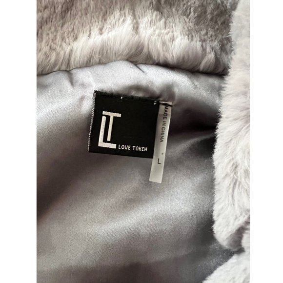 LT Love Token Women's Long Rabbit Fur Vest Jacket Coat Gray Blue Large - Picture 5 of 7